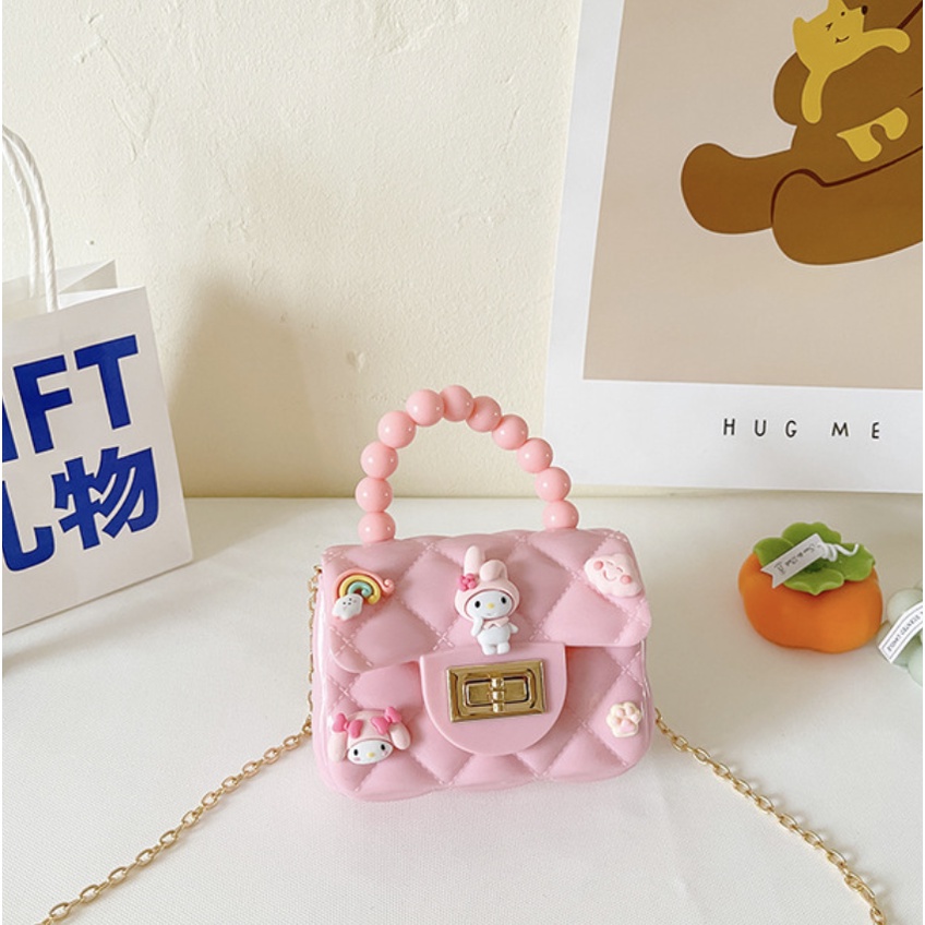 TAS SELEMPANG JELLY MINI MUTIARA BONEKA ANAK IMPORT KOREA STYLE 3D STIKER