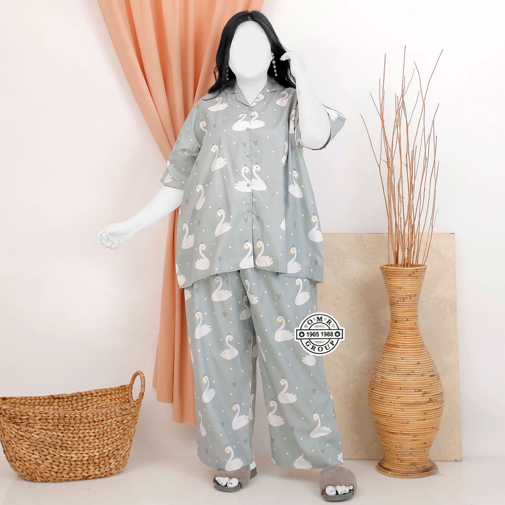 MURAH BIGSIZE | Ukuran Real XXL 5L LD 120 140 Fit BB 60-100KG Jumbo Pajamas Oneset Setelan Piyama Celana Panjang Motif Kartun Bahan Katun Polymicro Lengan Pendek Daily Wear