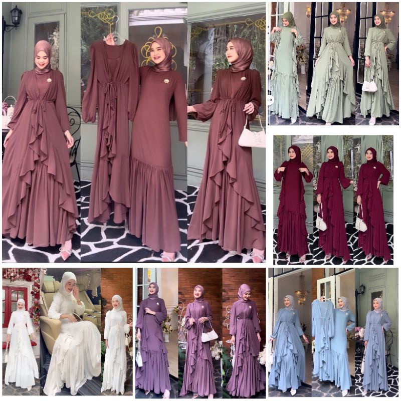 alina set maxi dress mewah cantik/gamis lebaran wanita/baju lebaran mewah/dress cantik