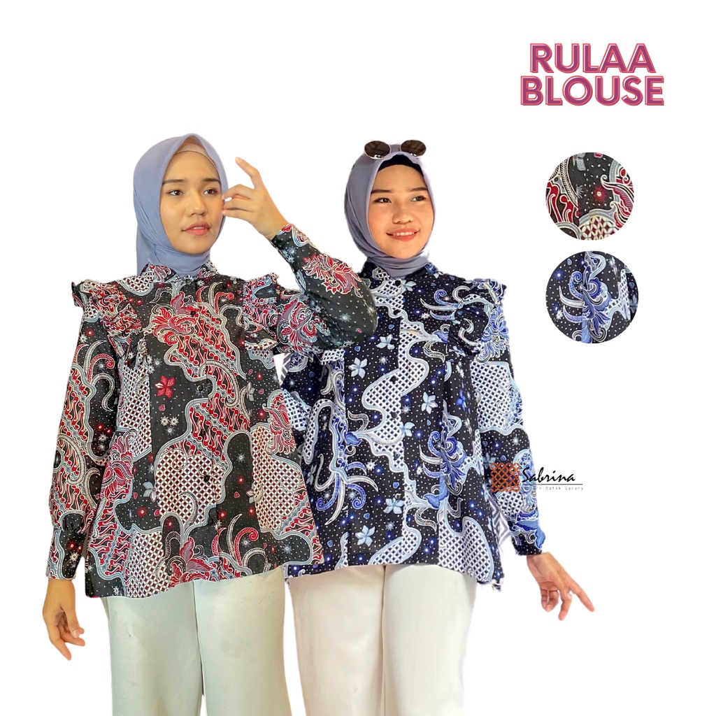 RULAA KEMEJA Blouse Atasan Batik Kerja Kantor Wanita Cantik Modis Modern Kekinian Sogan Busui