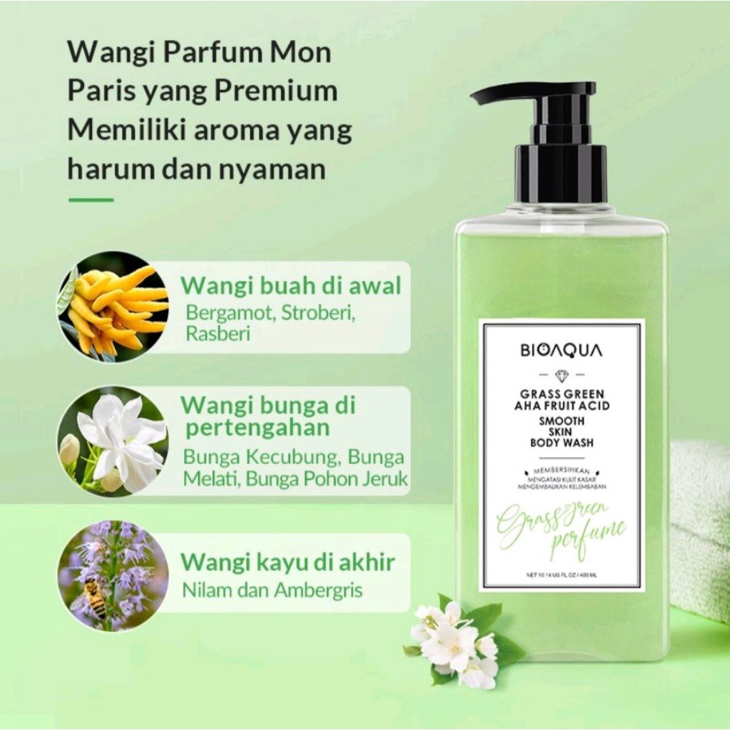 BIOAQUA BODY WASH SHOWER GEL SABUN MANDI BIOAQUA GRASS GREEN 400 ML