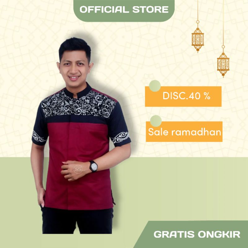 BAJU KOKO LENGAN PENDEK KOKO PRIA DEWASA TERANYAR 2022 KOKO KOMBINASI BATIK PRADA