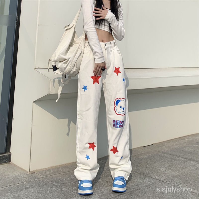 [✅BISA COD] #Sisjuly# Celana panjang kasual motif kartun Amerika wanita celana panjang denim kurus p