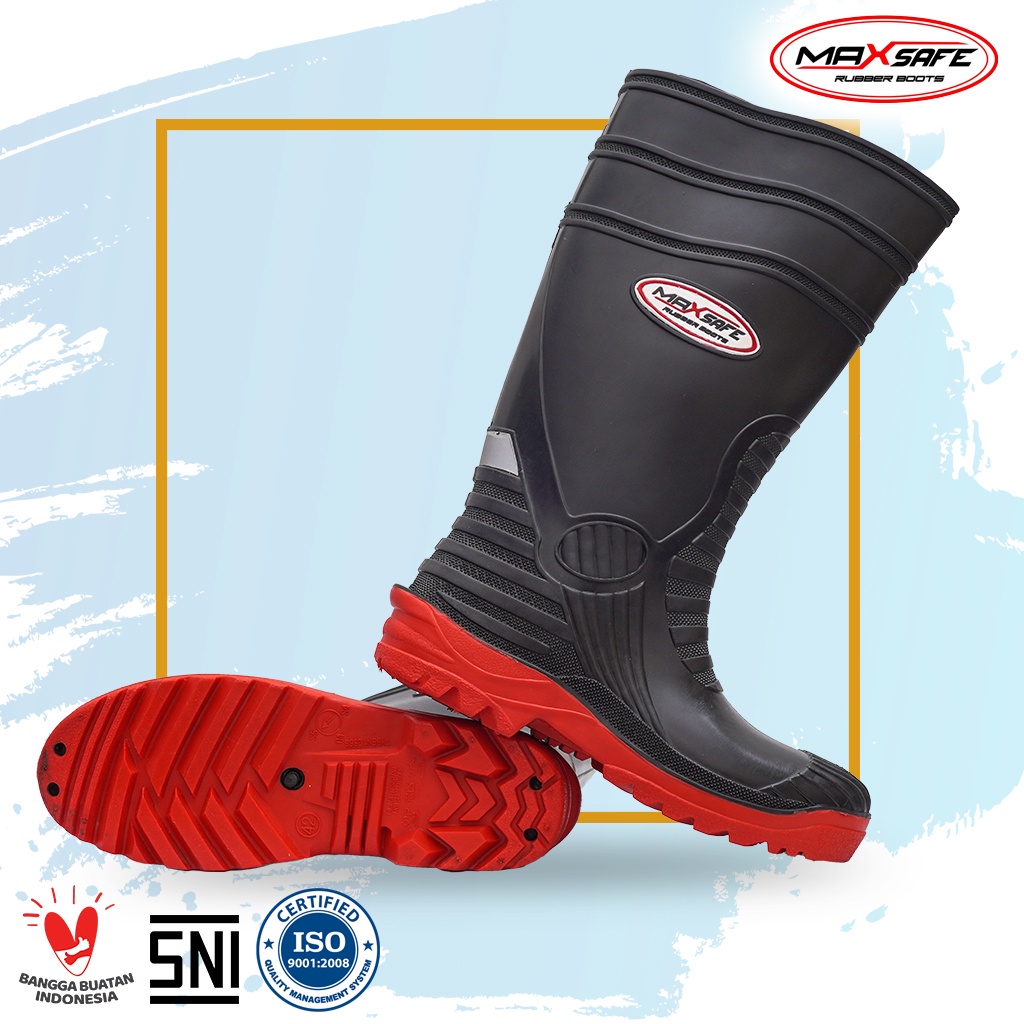 Sepatu Boot Toyobo &amp; MaxSafe Safety Hitam Merah
