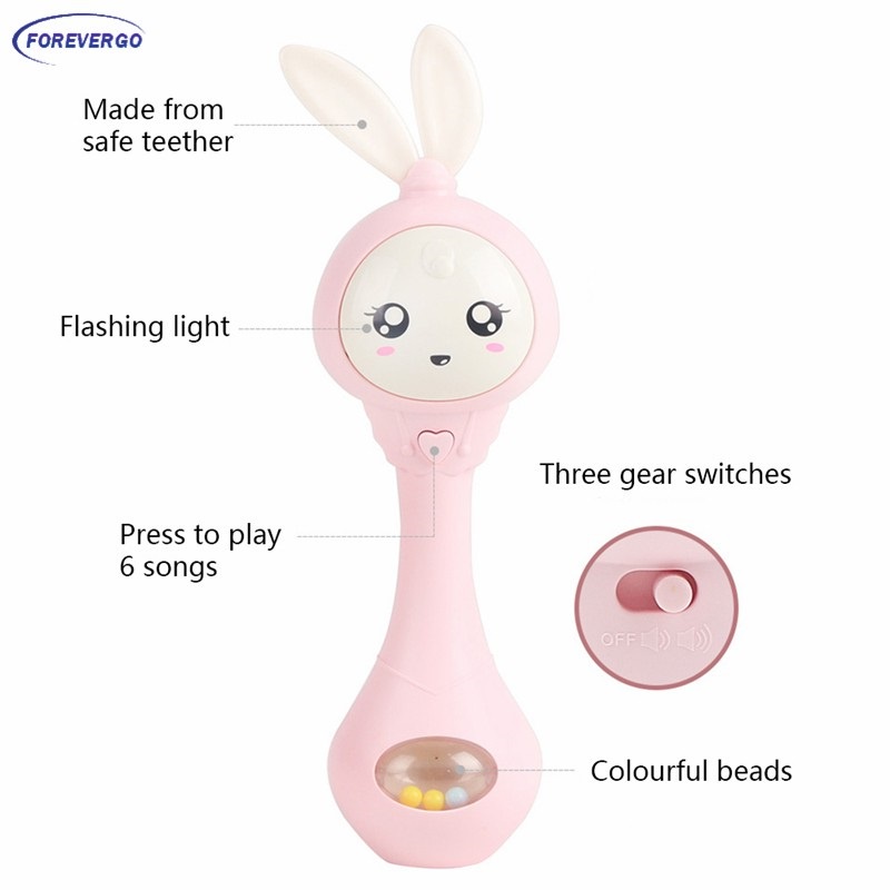 Baby rattle teether with light and sound