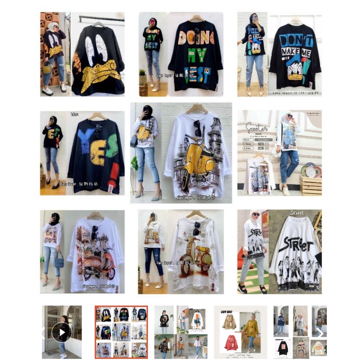 Kaos Jumbo Wanita Lengan Panjang Banyak Motif