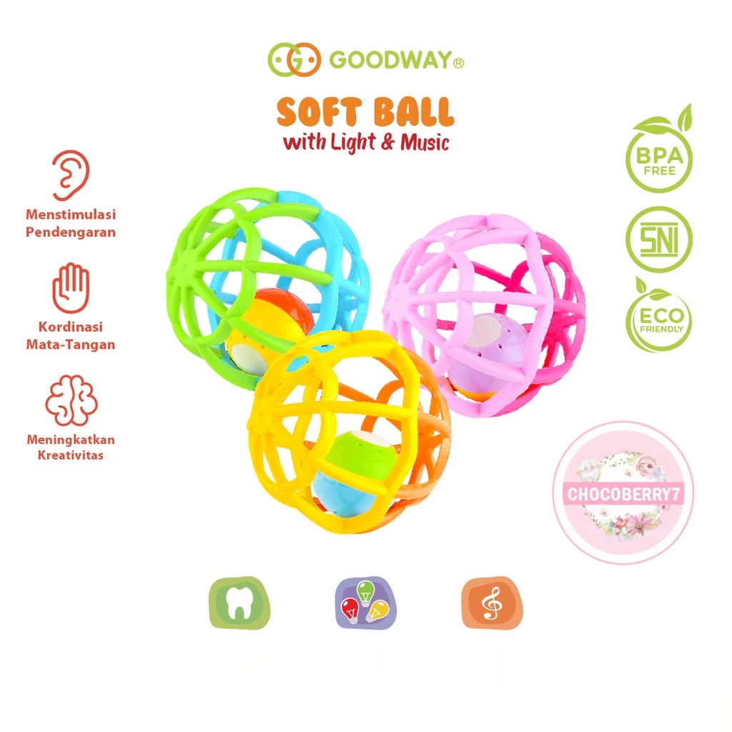 Goodway Soft Ball With Light &amp; Music GWG106 / Teether Rattle Bayi / Mainan Gigitan Bayi Bola / Mainan Bayi