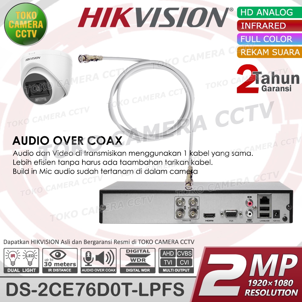 KAMERA CCTV INDOOR 2MP AUDIO COLORVU HIKVISION DS-2CE76D0T-LPFS DUAL