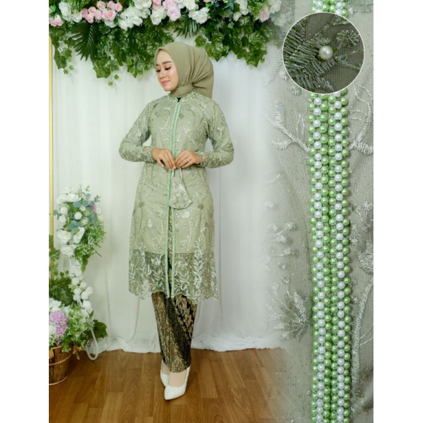 Tunik Kebaya Kamila Kombinasi Payet Mutiara / Set Tunik Pesta / Kebaya Kondangan / Kebaya Brokat / kebaya / Set Tunik Wanita / Outfit Baju Wanita / Set Kebaya Lamaran / Set Kebaya Busui Frendly