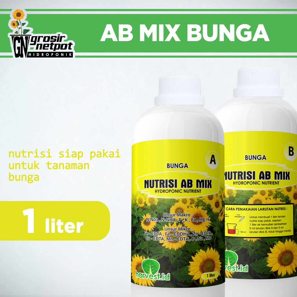 Nutrisi AB Mix Bunga Instant Siap Pakai 1 liter / Ab Mix Cair / Pupuk Hidroponik Dan Konvensional Tanah