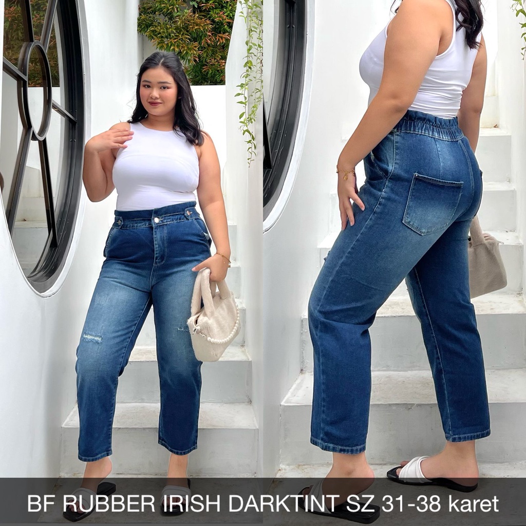 CELANA JEANS WANITA UKURAN NORMAL &amp; JUMBO BF RUBBER IRISH SERIES