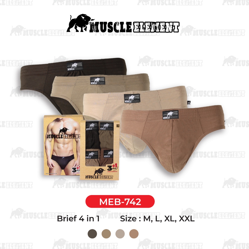 Muscle Element - Underwear Brief - Celana Dalam Pria - Brown Edition - Isi 4 Pcs - MEB-742 Cotton 10