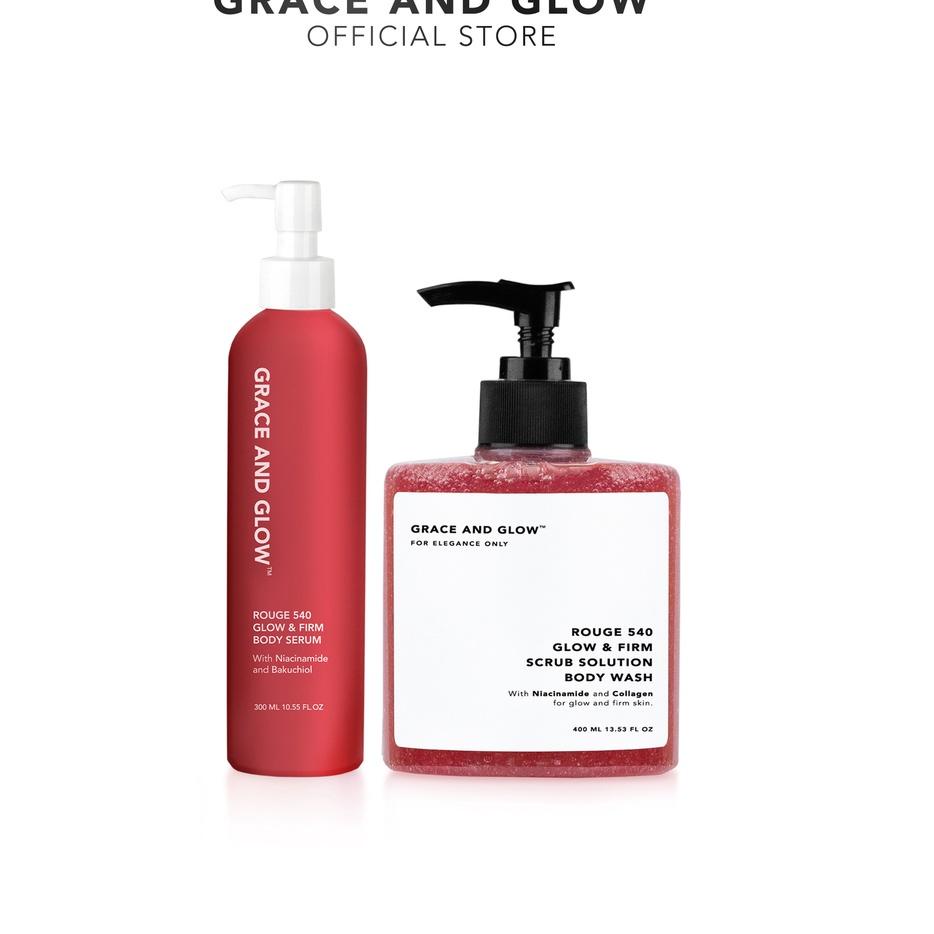 Viral✅ &gt;D2289) ⭐⭐⭐⭐⭐ BUNDLE 2IN1 Grace and Glow Rouge 540 Glow &amp; Firm Scrub Solution Body Wash + Body Serum