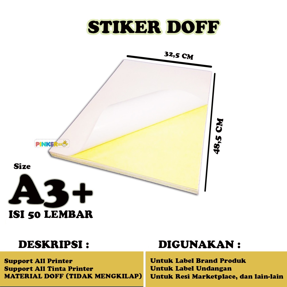 

Promo Kertas Stiker A3 Plus Doff isi 50 lembar / Sticker A3 Plus Doff / Stiker Doff A3 Plus