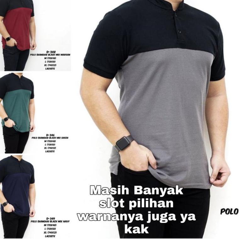 LANGSUNG ATC Kaos Pollo Kombinasi Kerah Sanghai / Kaos Polo Pria Kerah Sanghai / Kaos Polo Distro / 