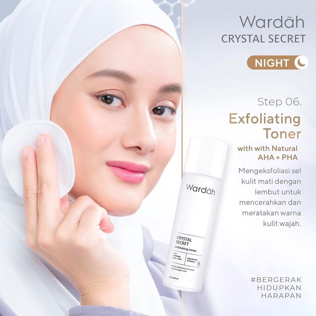 WARDAH Crystal Secret Exfoliating Toner Indonesia / Pembersih Wajah 125ml / With Natural AHA + PHA Edelweiss Extract / Gently Exfoliates To Reveal Crystal Bright Skin / Facial Exfo Exfoliator Peeling Peel Cleansing Pelembab Muka Skincare Face Care Series