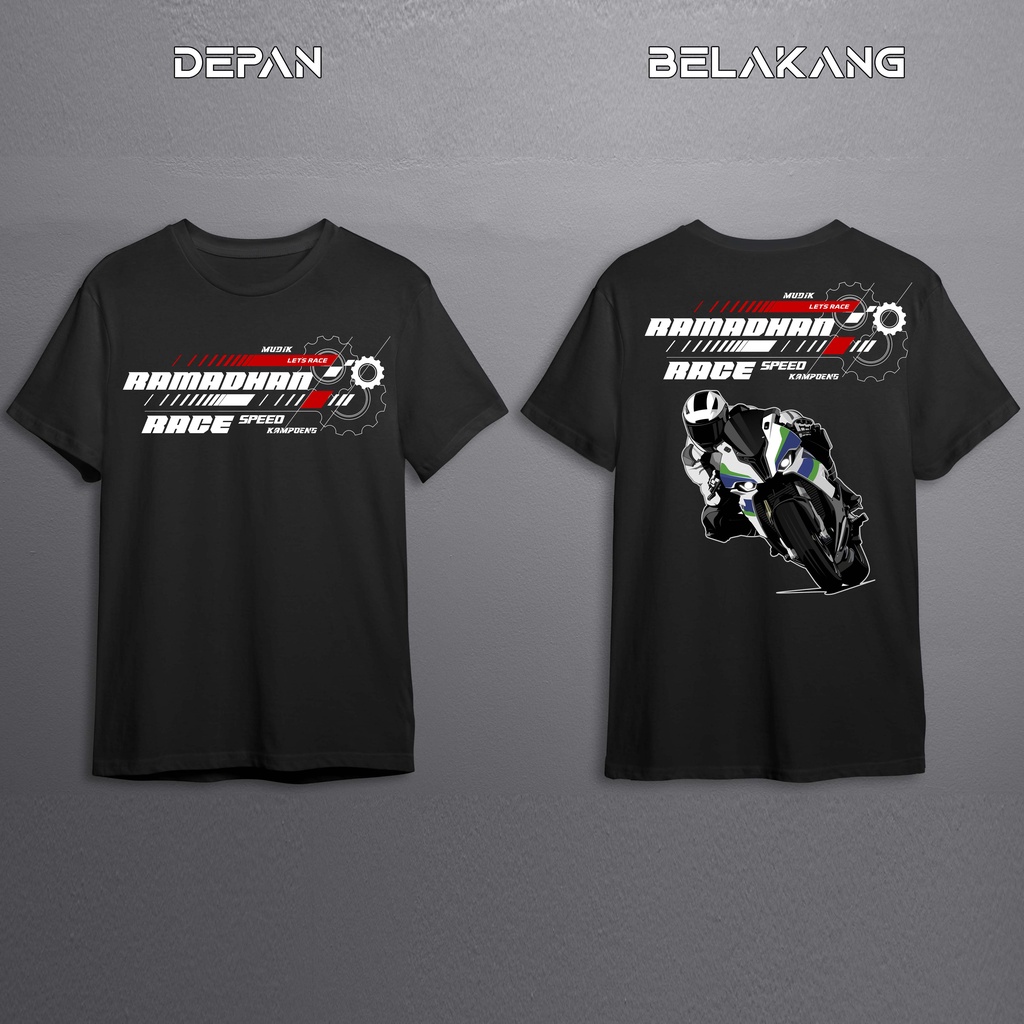 Kaos Baju Tshirt Ramadhan RaceLebaran Motor alone mudik Pria Baju Distro Basic Lengan Pendek depan belakang