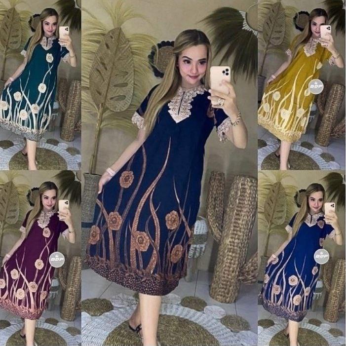 LANGSUNG ATC [TERLARIS] Dress Rayon Arabian Panjang Selutut Kekinian//Baju Daster Renda Wanita Santa