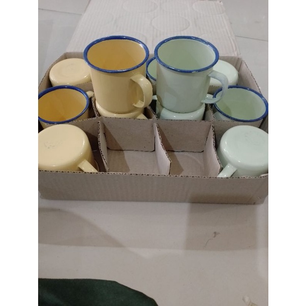 Mug Polos Enamel 7cm – Paket 6pcs Setengah Lusin  Mug Cangkir Polos Jadul / Retro Mug Sablonan
