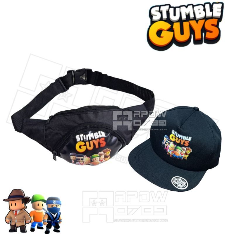 Tas Waistbag anak 3in1 Stumble guys Free Topi Dan Jam Tangan