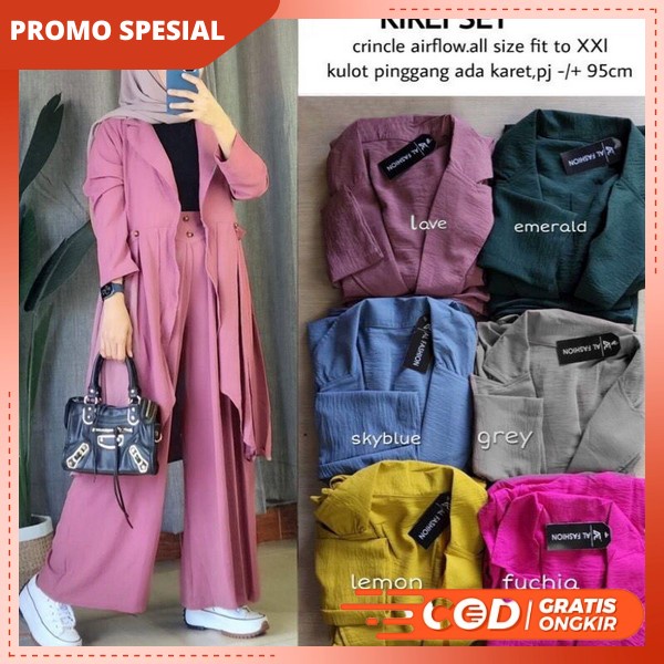 Baju Muslim Oneset Wanita Terbaru 2023 Setelan Idul Fitri 2In1 Pakaian Lebaran Korean Style Midi Dre