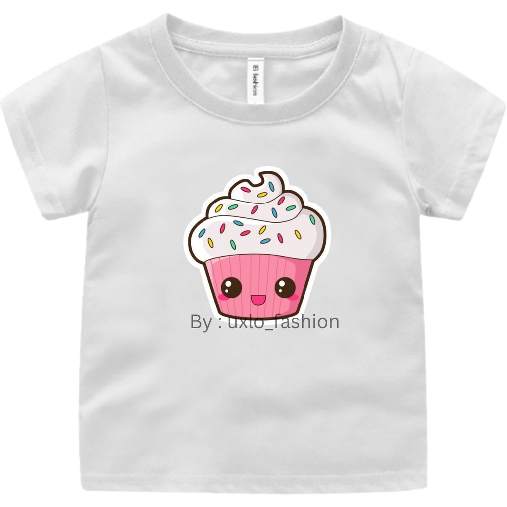 Baju Tshirt Murah Anak Cewe Dan Cowo Unisex Umur 2 -9 Tahun Motif Cupcake Lucu Uxlo Fashion