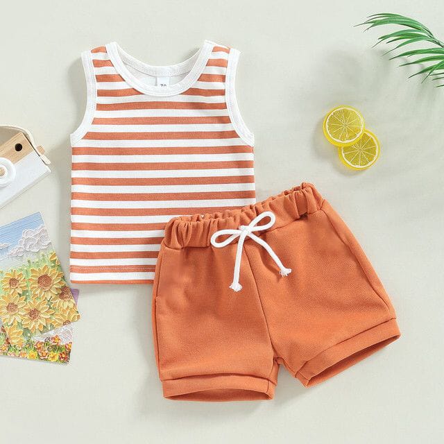 SET ANAK GARIS UNISEX PREMIUM / SET ANAK STRIPE / SINGLET ANAK SET STRIPE