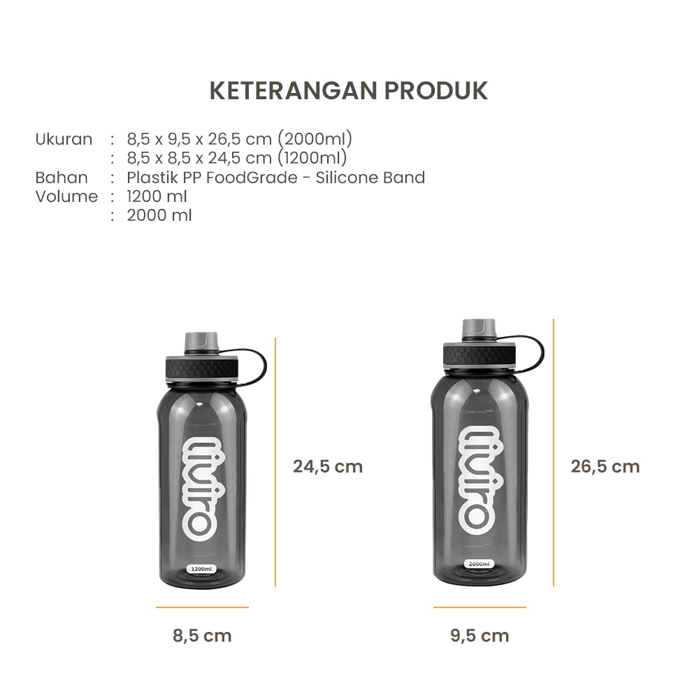 Rumaku Botol Minum Signature Besar Jumbo Sporty 1500 ml dan 2000 ml Silicone Cap Handle Premium