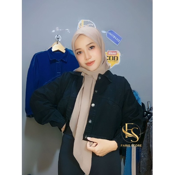 Jaket vintage Jeans Wanita Lengan Karet Balon Tebal Terbaru