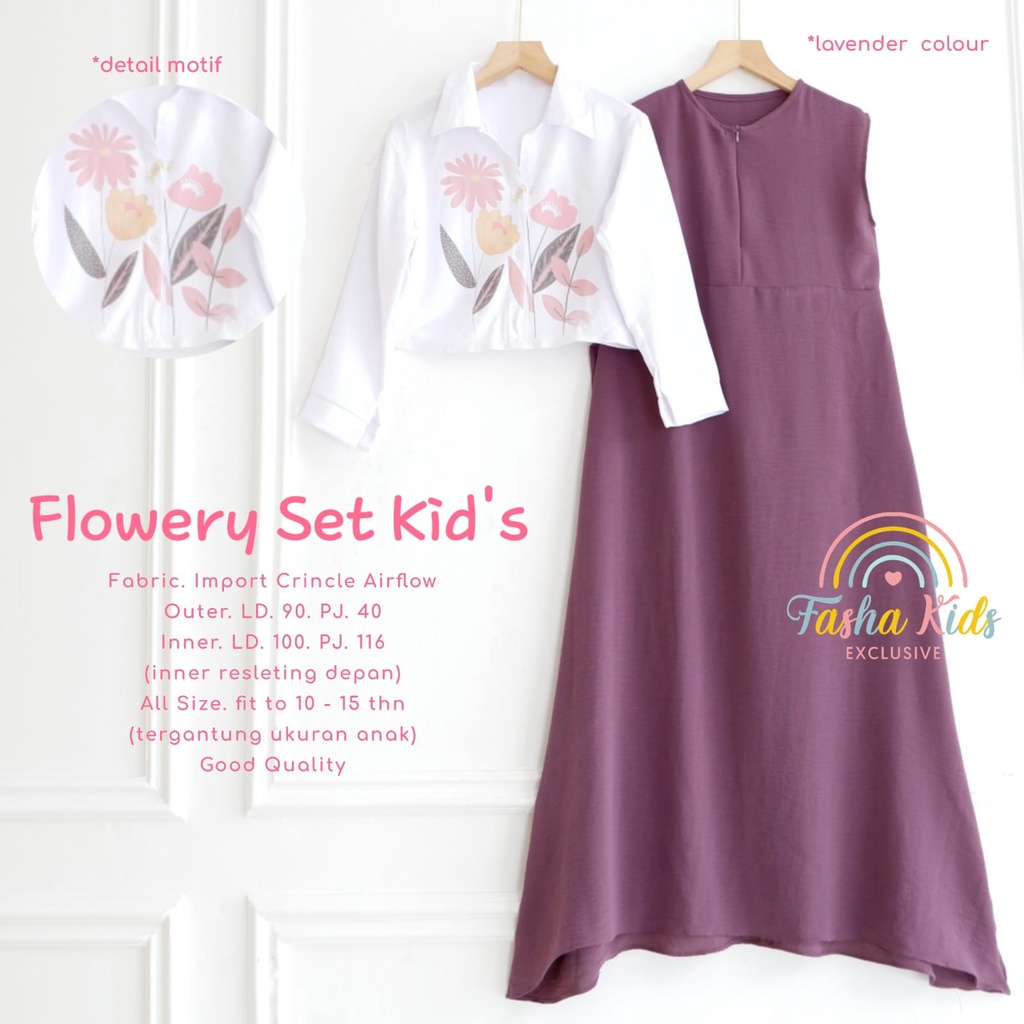 FLOWERY SET KIDS ORIGINAL FASHA SETELAN GAMIS ANAK DAN ROMPI SET DRESS ANAK PEREMPUN REMAJA USIA 10-