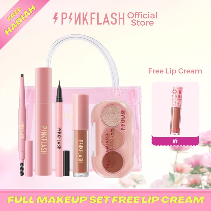PINKFLASH Eye Makup Set 3 Shades Eyeshadow Matte Liquid Lipstik Ombre