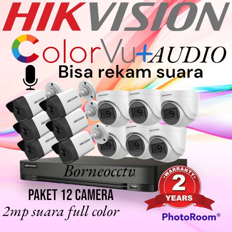 Paket Cctv Hikvision 16Channel 12Camera 2mp Colorvu+Mic 2mp 1080P