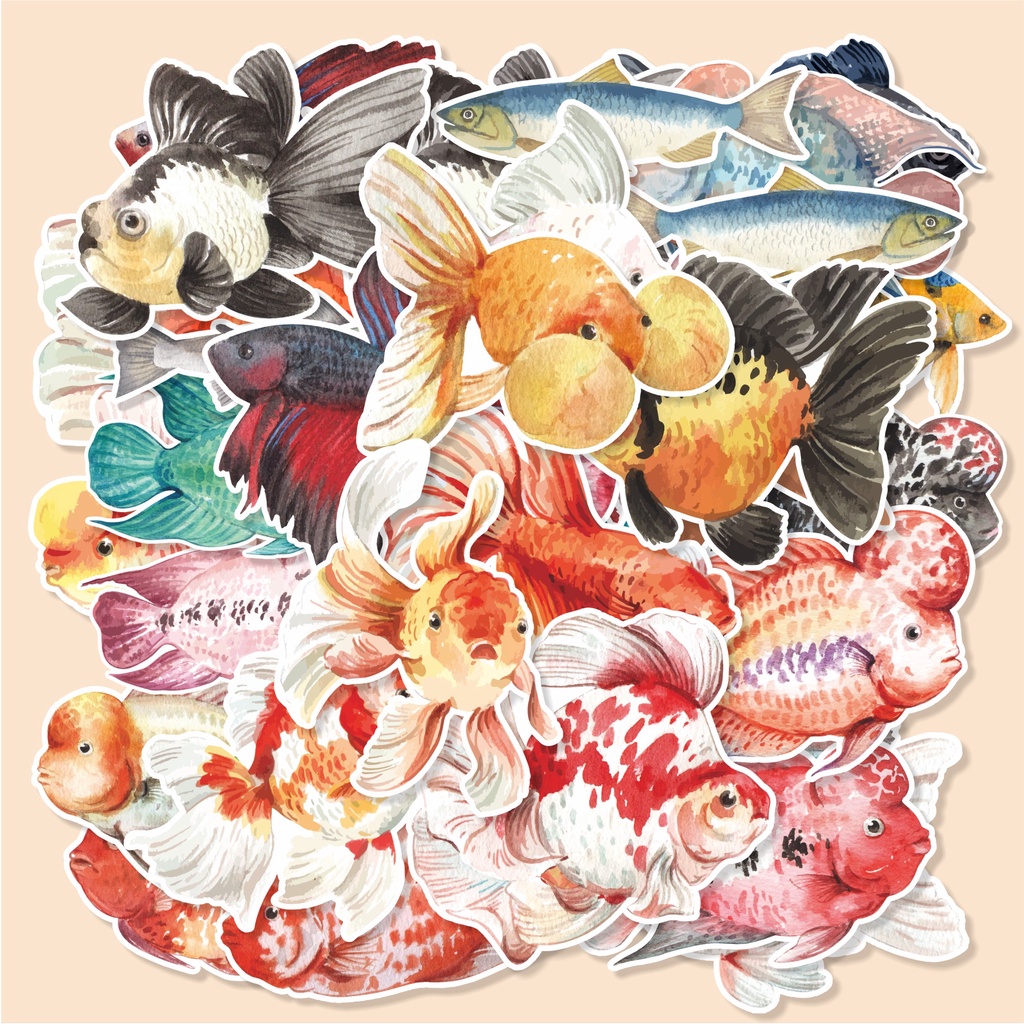 

( 20 pcs )FISH-watercolor/murah/cetak stiker random satuan