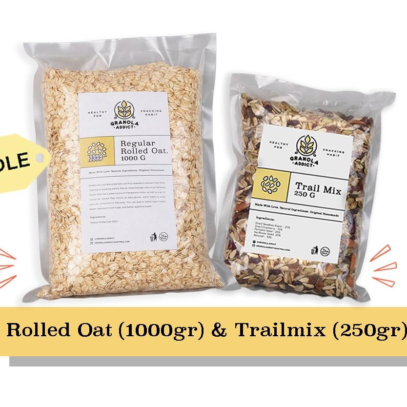 

☎ Granola Addict - Paket Rolled Oat 1KG + Trail Mix 250G ♦