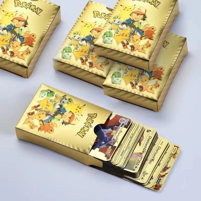 10Pcs Pokemon Emas Foil Kartu Anime Kartun Pokemon Versi Bahasa Inggris Kartu Tcg untuk Penggemar Koleksi