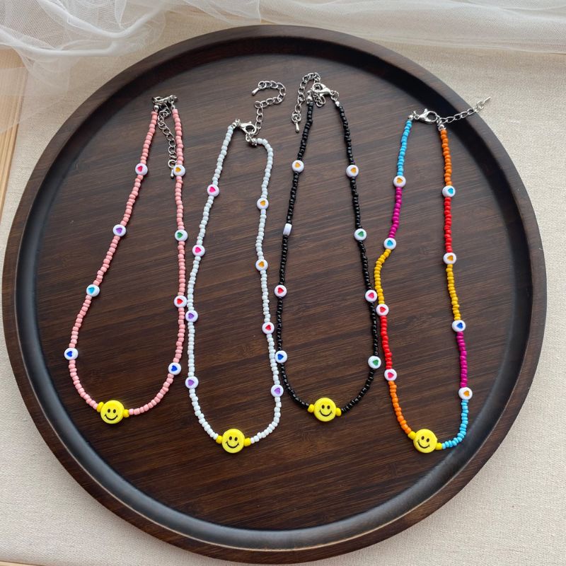 PROMO 3.3 Kalung Manik Wanita Warna Smile Unik Fancy Rainbow Love Korean Style