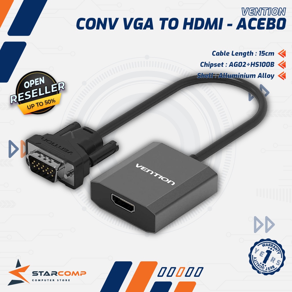 Vention Converter VGA to HDMI Adaptor With Micro USB Power - ACEB0