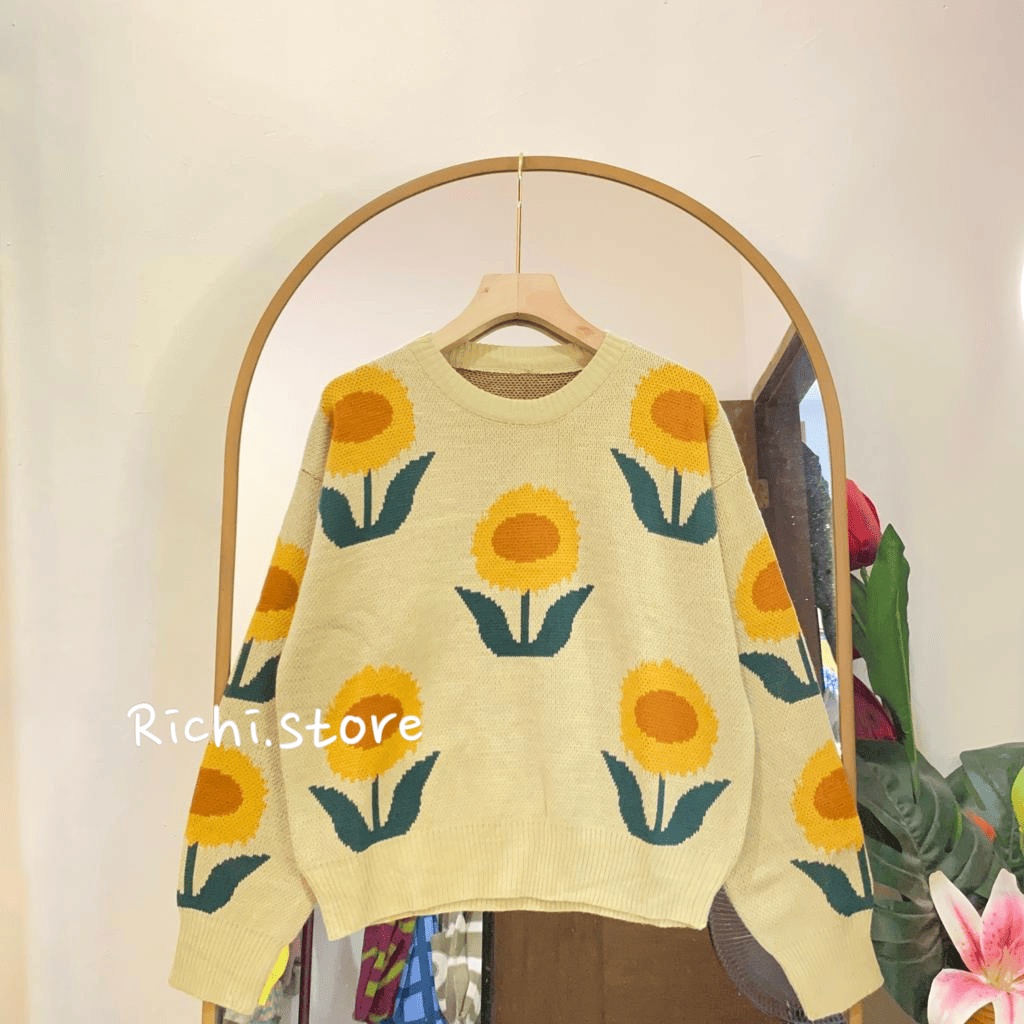 MENTARI SWEATER RAJUT MOTIF SUNFLOWERS