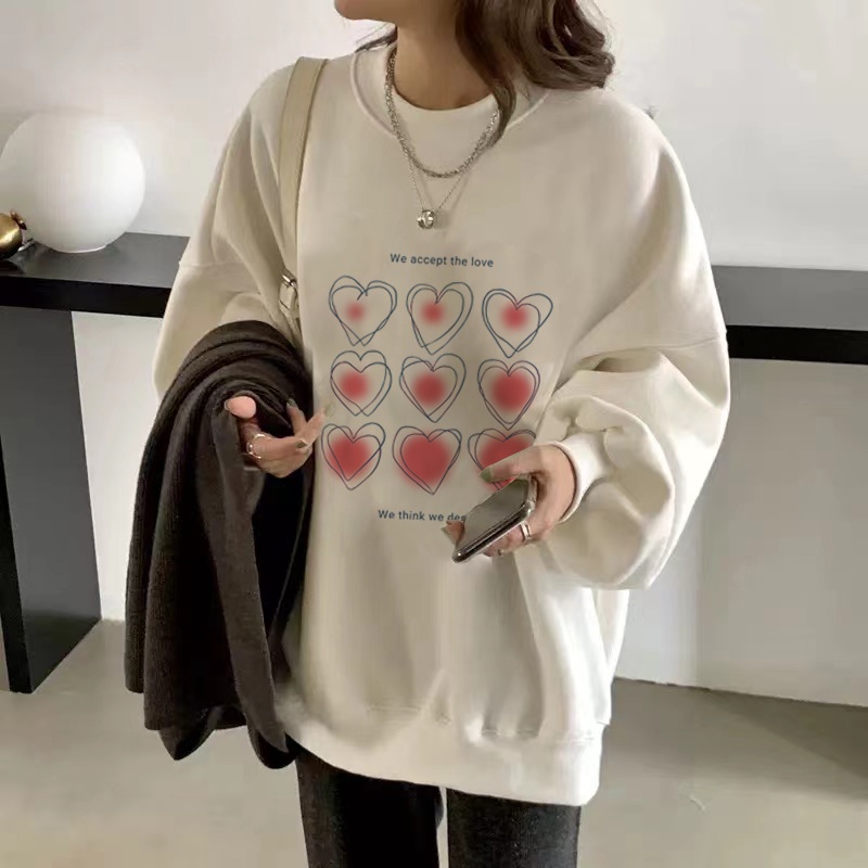 Sweater Heart kaos oversize baju korean style wanita/atasan kaos wanita lengan panjang