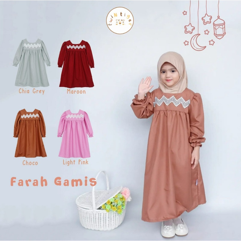 Twin Tiger 0-6 Tahun Farah Amira Gamis Set Raya / Setelan Gamis Lebaran / Pakaian Muslim Anak Ukuran SML Raya Set CBKS