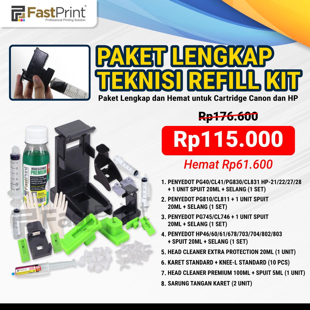 Fast Print Paket Tool Teknisi Printer Refill Kit Canon HP