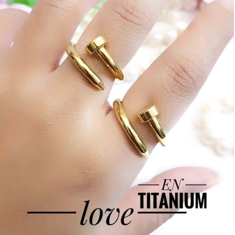 Cincin Titanium Motif Paku Gold Simple Perhiasan Wanita Dewasa 1503a1