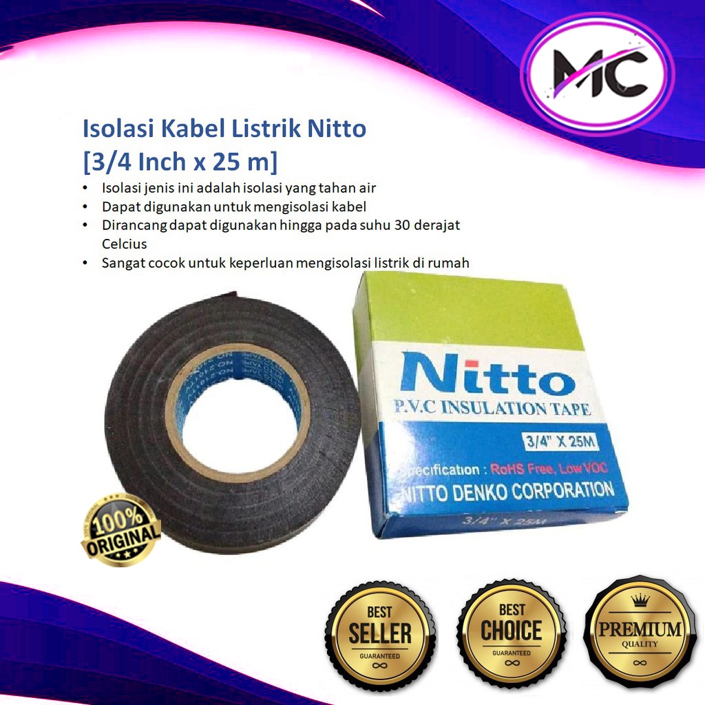 Solasi Listrik Nitto Original - Isolasi Lakban Hitam Sambungan Kabe Listrik Tahan Panas