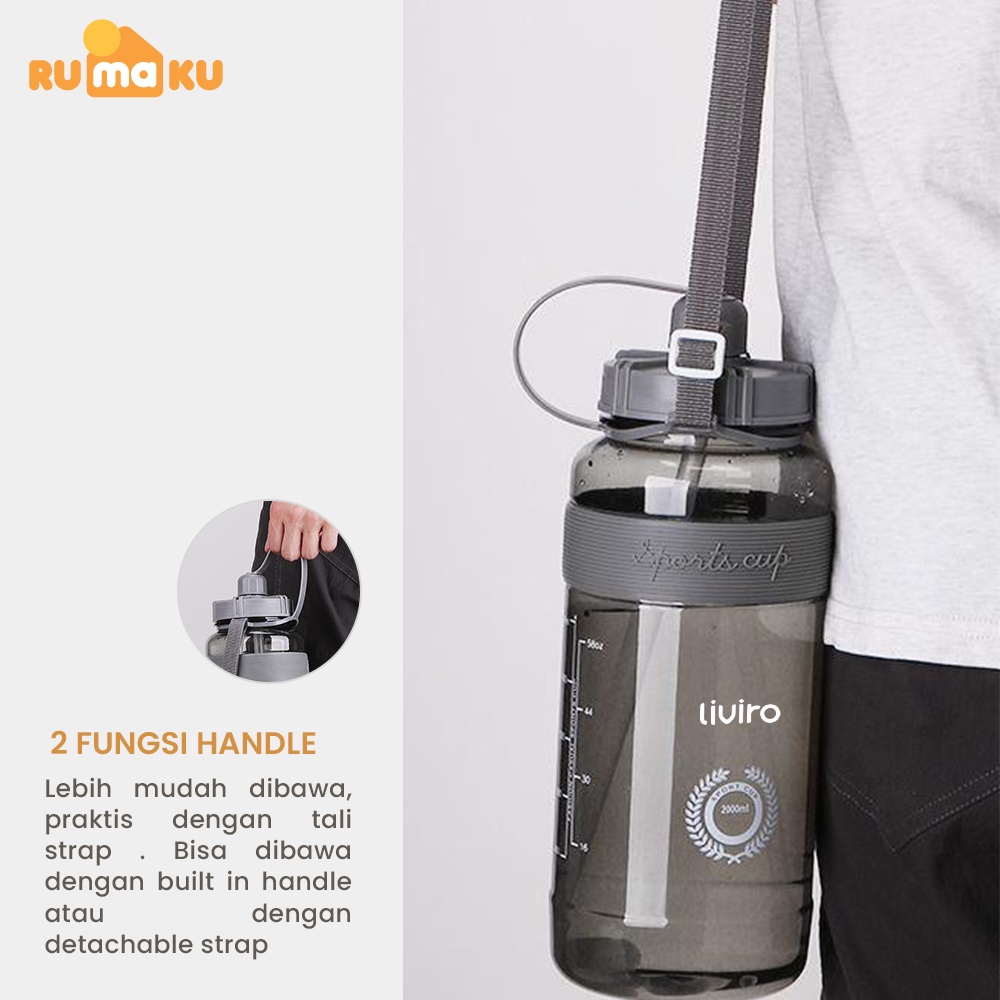 Rumaku Botol Minum Champy Sport Cup 2 Liter Besar Dengan Strap Bahu Botol Air Jumbo Premium