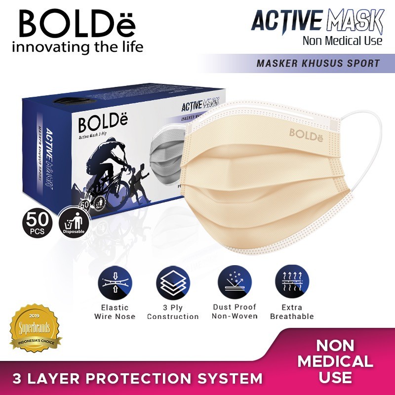 BOLDe Active Mask 3 Ply - Masker Medis 3 Ply isi 50 Pcs