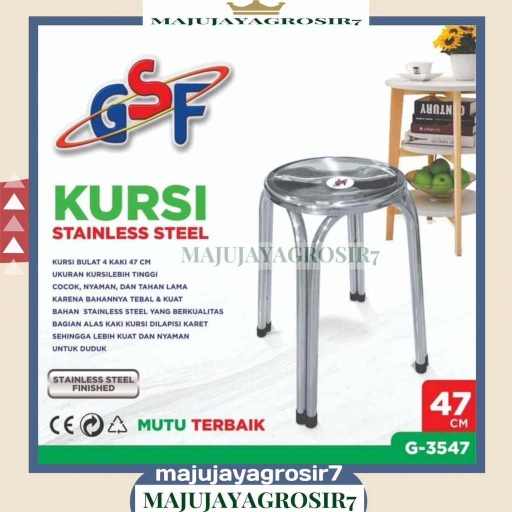 KURSI STAINLESS STEEL 47CM GSF G-3547 / KURSI BULAT STAINLESS STEEL / KURSI BAKSO / KURSI ANTI KARAT
