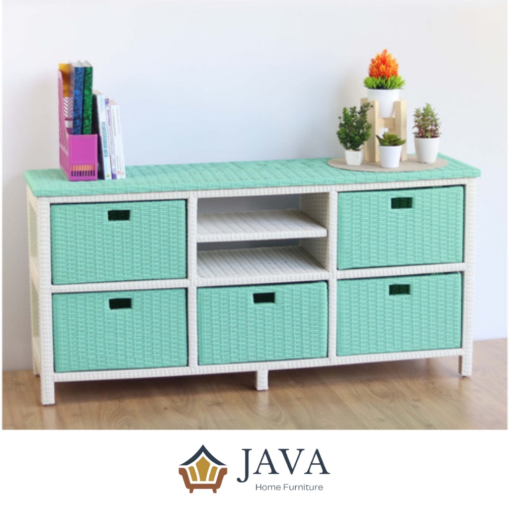 Lemari Laci TV/DVD Besar Rotan Sintetis - Java Home Furniture