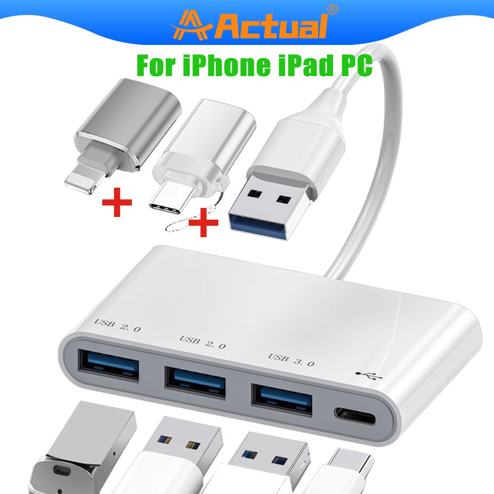 Actual ✨Light -ing OTG USB 3 Camera adapter 4in1 HUB  i-phone Port USB 3.0 High Speed Up to 5Gbps Free send  i-phone/type C OTG Laptop PC/Notebook/Computer