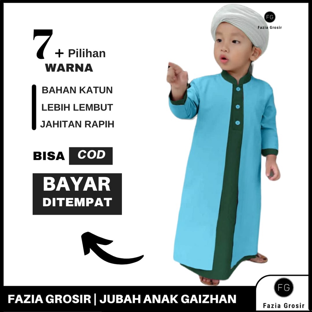 FAZIA GROSIR Jubah Anak GAIZHAN by RAINAN ORI (Free Peci Putih) / Jubah Anak Terbaru 2022 / Jubah Habib Anak / Jubah Anak Lengan Panjang / Gamis Anak Laki Laki / Jubah Anak Usia 1-13 tahun / Jubah Koko Bayi Aqiqah / Jubah Koko Putih Anak Laki Laki