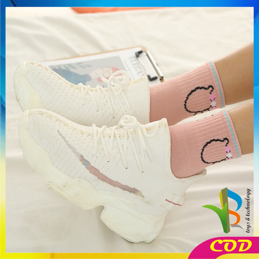 RB-P257 Kaos Kaki Motif Garis Kucing Panjang Semata Kaki Kaoskaki Pendek Wanita Ankle Socks Ala Korea Semata Kaki Import